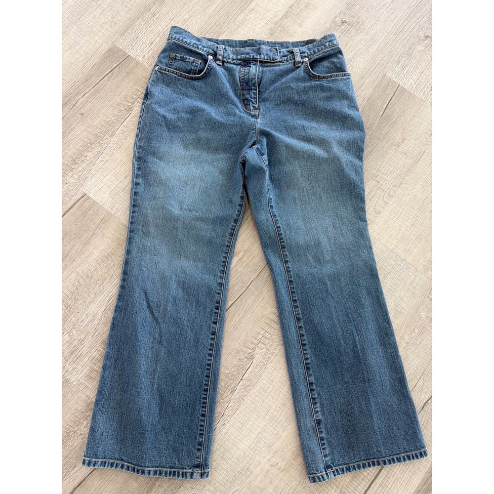 Lands End Womens 10P Petite Blue Denim Mid Rise Bootcut Jeans Medium Wash